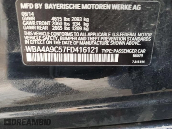 2015 BMW 4 Series 428i z VIN WBA4A9C57FD416121, wystawiony jako Copart lot #53475555 z przebiegiem 186 572 mil mil oraz Szkoda całkowita • Salvage title. Historia ofert i sprzedaży dostępna na DreamBid. Obrazek 14.