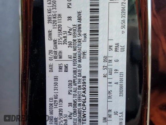2020 Ford F-150 XL with VIN 1FTEW1CP6LFA93918, listed as a Copart auction lot 86090054 with 47,827 mi miles and Salvage Title. Bid and sale history available at carsss.com. Image 13.