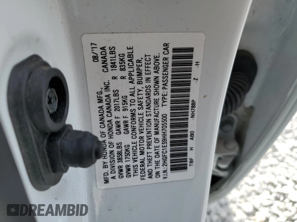 2017 Honda Civic Sedan Si with VIN 2HGFC1E59HH705500, listed as a Copart auction lot 50410235 with 50,703 mi miles and Salvage Title. Bid and sale history available at carsss.com. Image 12.