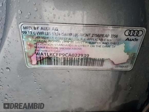 2012 Audi Q5 Premium with VIN WA1LKCFP9CA022939, listed as a Copart auction lot 45921185 with Not provided miles and Clean title. Bid and sale history available at DreamBid. Image 13.