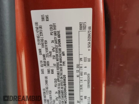 2019 Ford Escape SE z VIN 1FMCU9GD0KUB59820, wystawiony jako Copart lot #49674525 z przebiegiem 69 828 mil mil oraz Szkody całkowita. Historia ofert i sprzedaży dostępna na DreamBid. Obrazek 13.