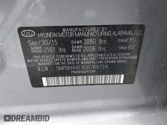 2016 Hyundai Elantra SE with VIN 5NPDH4AE4GH769724, listed as a IAAI auction lot 42492851 with 107,361 mi miles and . Bid and sale history available at DreamBid. Image 9.