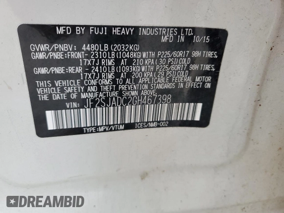 2016 Subaru Forester Premium with VIN JF2SJADC2GH467398, listed as a Copart auction lot 52875165 with 76,722 mi miles and Clean Title. Bid and sale history available at carsss.com. Image 13.