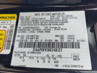 2019 Ford Fusion Titanium with VIN 3FA6P0K92KR248521, listed as a IAAI auction lot 42198307 with 51,844 mi miles and . Bid and sale history available at DreamBid. Image 9.