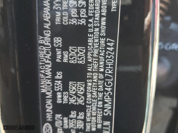 2024 Hyundai Santa Fe Calligraphy with VIN 5NMP54GL7RH032447, listed as a Copart auction lot 70282364 with 3,670 mi miles and Salvage Title. Bid and sale history available at carsss.com. Image 13.