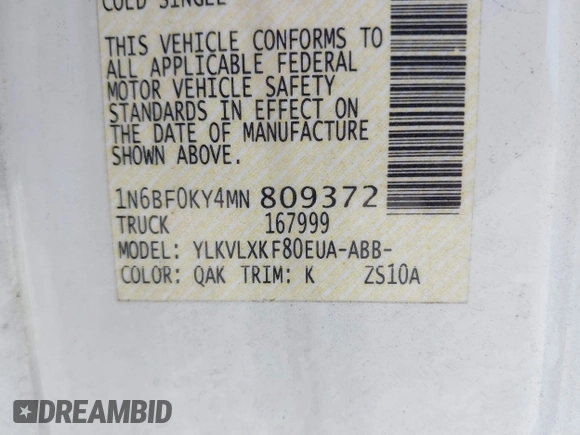 2021 Nissan NV Cargo SV с VIN 1N6BF0KY4MN809372, выставлен на аукционе IAAI как лот 41799999 с пробегом 133 680 миль миль и . История ставок и продаж доступна на DreamBid. Изображение 9.