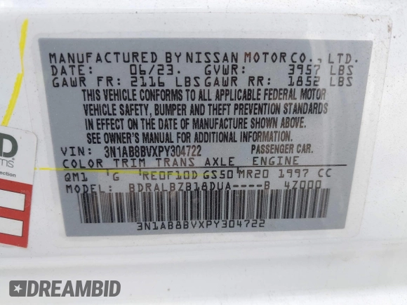 2023 Nissan Sentra S z VIN 3N1AB8BVXPY304722, wystawiony jako IAAI lot #40873711 z przebiegiem 23 110 mil mil oraz . Historia ofert i sprzedaży dostępna na DreamBid. Obrazek 9.