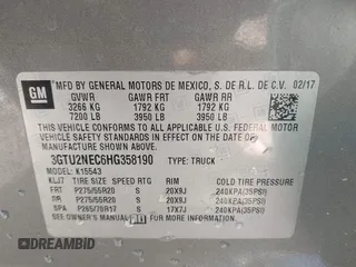 2017 GMC Sierra 1500 SLT z VIN 3GTU2NEC6HG358190, wystawiony jako IAAI lot #42038981 z przebiegiem 299 100 mil mil oraz . Historia ofert i sprzedaży dostępna na DreamBid. Obrazek 9.