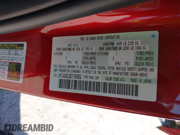 2014 Mazda 5 Sport with VIN JM1CW2BL9E0168662, listed as a IAAI auction lot 42726429 with 145,190 mi miles and . Bid and sale history available at DreamBid. Image 9.