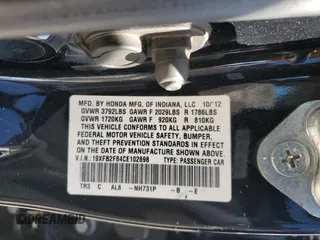 2012 Honda Civic EX with VIN 19XFB2F84CE102698, listed as a Copart auction lot 61742724 with 162,159 mi miles and Salvage Title. Bid and sale history available at DreamBid. Image 12.