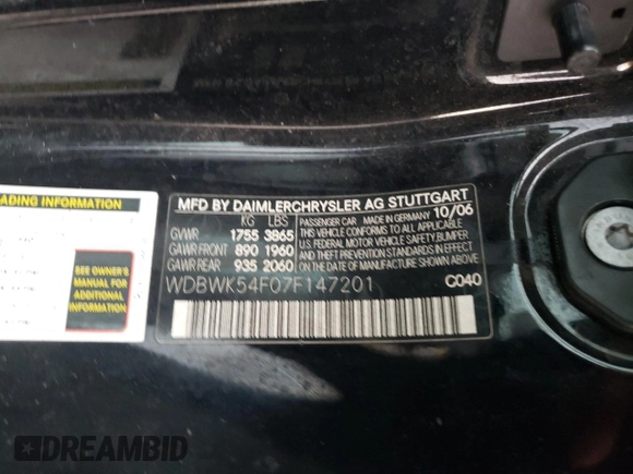 2007 Mercedes-Benz SLK 280 z VIN WDBWK54F07F147201, wystawiony jako Copart lot #55793015 z przebiegiem 199 277 mil mil oraz Szkoda całkowita • Salvage title. Historia ofert i sprzedaży dostępna na DreamBid. Obrazek 13.