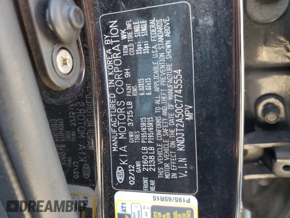 2012 Kia Soul with VIN KNDJT2A50C7745554, listed as a Copart auction lot 52634095 with 156,904 mi miles and Salvage Title. Bid and sale history available at carsss.com. Image 12.