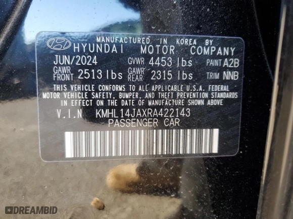 2024 Hyundai Sonata SEL with VIN KMHL14JAXRA422143, listed as a Copart auction lot 48384475 with 2,951 mi miles and Salvage Title. Bid and sale history available at carsss.com. Image 13.