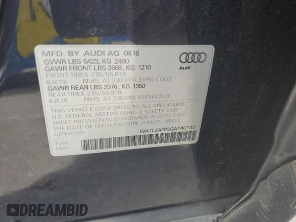 2016 Audi Q5 Premium Plus z VIN WA1L2AFP2GA140132, wystawiony jako Copart lot #62699015 z przebiegiem 95 585 mil mil oraz Szkoda całkowita • Salvage title. Historia ofert i sprzedaży dostępna na DreamBid. Obrazek 13.
