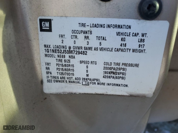2003 Chevrolet Malibu LS with VIN 1G1NE52J53M729482, listed as a Copart auction lot 88150405 with 87,399 mi miles and Salvage Title. Bid and sale history available at carsss.com. Image 14.