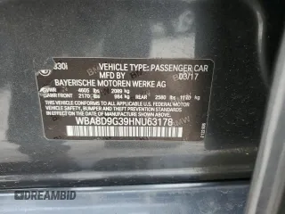 2017 BMW 3 Series 330i xDrive with VIN WBA8D9G39HNU63178, listed as a Copart auction lot 57384845 with 67,377 mi miles and Salvage title. Bid and sale history available at DreamBid. Image 13.