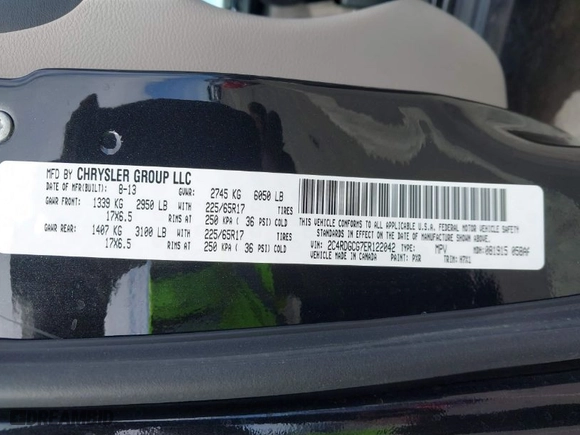 2014 Dodge Grand Caravan SXT 30th Anniversary with VIN 2C4RDGCG7ER122042, listed as a IAAI auction lot 41600892 with 101,596 mi miles. Bid and sale history available at carsss.com. Image 8.
