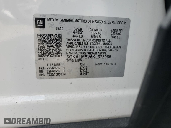 2019 GMC Terrain SLE with VIN 3GKALMEV6KL372086, listed as a Copart auction lot 50228815 with 66,085 mi miles and Salvage Title. Bid and sale history available at carsss.com. Image 13.
