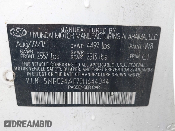 2018 Hyundai Sonata SE z VIN 5NPE24AF7JH644044, wystawiony jako IAAI lot #42274958 z przebiegiem Nie podano mil oraz . Historia ofert i sprzedaży dostępna na DreamBid. Obrazek 9.