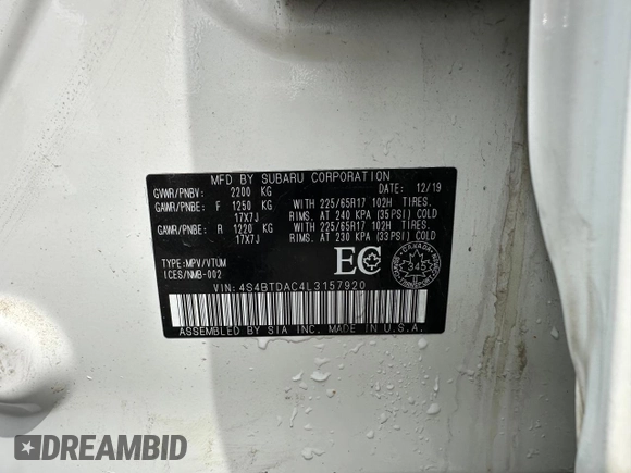 2020 Subaru Outback with VIN 4S4BTDAC4L3157920, listed as a Copart auction lot 64744495 with 85,949 mi miles and Salvage title. Bid and sale history available at DreamBid. Image 9.