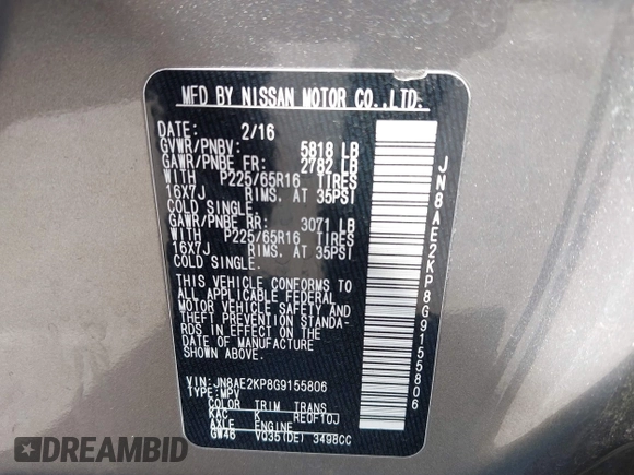 2016 Nissan Quest SV z VIN JN8AE2KP8G9155806, wystawiony jako IAAI lot #42340839 z przebiegiem 116 414 mil mil oraz . Historia ofert i sprzedaży dostępna na DreamBid. Obrazek 9.
