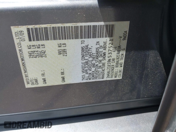 2009 Nissan Altima S z VIN 1N4AL21E59N537521, wystawiony jako IAAI lot #42325028 z przebiegiem 51 499 mil mil oraz . Historia ofert i sprzedaży dostępna na DreamBid. Obrazek 9.