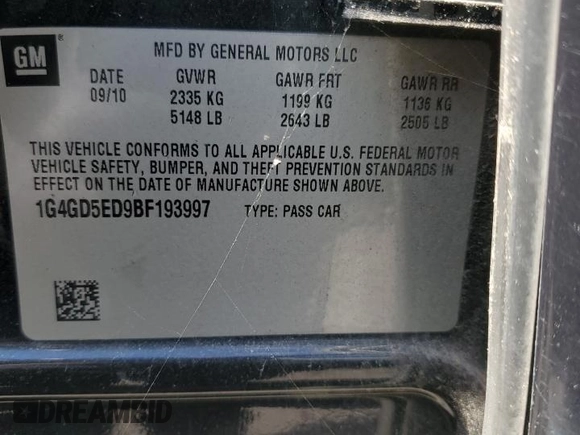 2011 Buick LaCrosse CXL with VIN 1G4GD5ED9BF193997, listed as a Copart auction lot 51745925 with 162,436 mi miles and Salvage title. Bid and sale history available at DreamBid. Image 12.