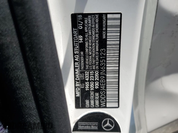 2018 Mercedes-Benz CLA 250 with VIN WDDSJ4EB9JN635123, listed as a Copart auction lot 55898275 with 76,361 mi miles and Salvage title. Bid and sale history available at DreamBid. Image 12.