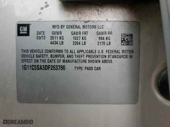 2013 Chevrolet Malibu LT with VIN 1G11C5SA3DF263786, listed as a Copart auction lot 44150335 with 228,866 mi miles and Salvage Title. Bid and sale history available at carsss.com. Image 13.
