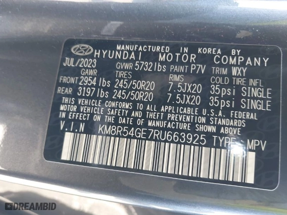 2024 Hyundai Palisade Limited with VIN KM8R54GE7RU663925, listed as a IAAI auction lot 41482573 with 34,028 mi miles. Bid and sale history available at carsss.com. Image 9.