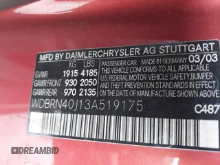 2003 Mercedes-Benz C 230 Kompressor with VIN WDBRN40J13A519175, listed as a IAAI auction lot 42139012 with Not provided miles and . Bid and sale history available at DreamBid. Image 9.