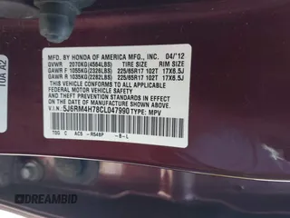 2012 Honda CR-V EX-L with VIN 5J6RM4H78CL047990, listed as a IAAI auction lot 42146207 with 121,043 mi miles. Bid and sale history available at carsss.com. Image 9.