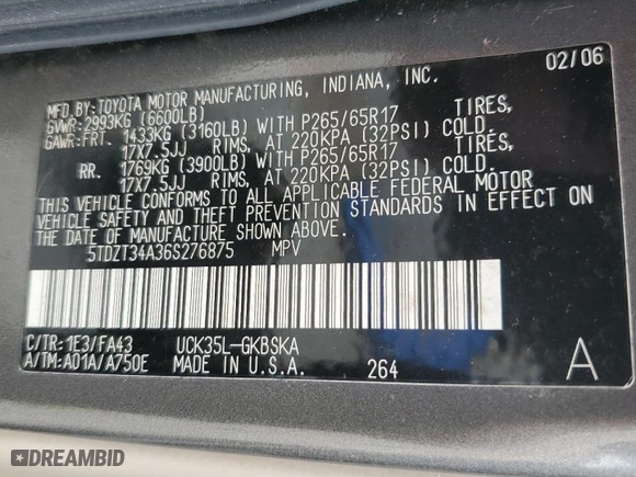 2006 Toyota Sequoia SR5 with VIN 5TDZT34A36S276875, listed as a Copart auction lot 47398655 with 173,352 mi miles and Salvage Title. Bid and sale history available at carsss.com. Image 13.