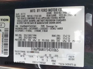 2015 Ford Mustang V6 with VIN 1FA6P8AM1F5431065, listed as a IAAI auction lot 42352535 with 110,274 mi miles and . Bid and sale history available at DreamBid. Image 9.