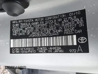 2010 Toyota Prius II with VIN JTDKN3DU3A0122443, listed as a IAAI auction lot 42030295 with 241,889 mi miles. Bid and sale history available at carsss.com. Image 9.