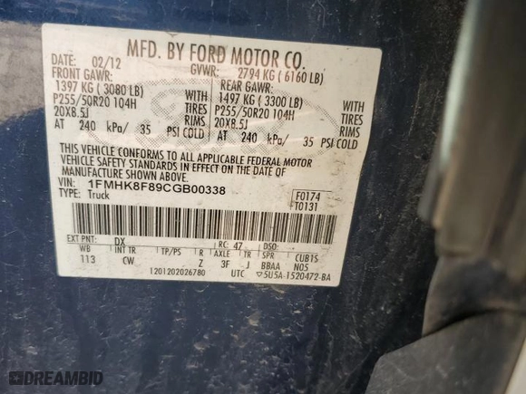 2012 Ford Explorer Limited with VIN 1FMHK8F89CGB00338, listed as a Copart auction lot 50205255 with 249,906 mi miles and Salvage Title. Bid and sale history available at carsss.com. Image 13.