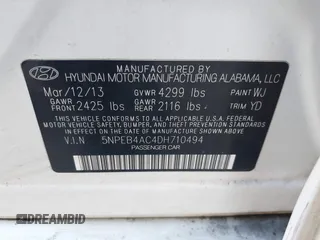 2013 Hyundai Sonata GLS z VIN 5NPEB4AC4DH710494, wystawiony jako IAAI lot #42310432 z przebiegiem 179 062 mil mil oraz . Historia ofert i sprzedaży dostępna na DreamBid. Obrazek 9.