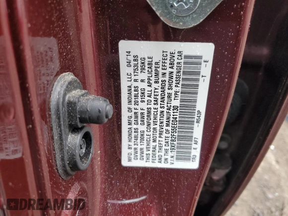 2014 Honda Civic Sedan LX with VIN 19XFB2F55EE041130, listed as a Copart auction lot 52860145 with 97,244 mi miles and Salvage Title. Bid and sale history available at carsss.com. Image 15.