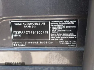 2011 Saab 9-3 z VIN YS3FA4CY4B1300419, wystawiony jako IAAI lot #41482171 z przebiegiem 120 608 mil mil oraz . Historia ofert i sprzedaży dostępna na DreamBid. Obrazek 9.