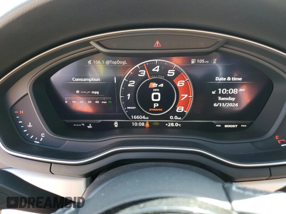 2019 Audi S4 Prestige with VIN WAUC4AF45KA089396, listed as a Copart auction lot 58512064 with 16,604 mi miles and Salvage Title. Bid and sale history available at carsss.com. Image 9.