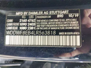 2020 Mercedes-Benz C 300 with VIN WDDWF8EB4LR563818, listed as a IAAI auction lot 41494813 with 72,552 mi miles and . Bid and sale history available at DreamBid. Image 9.
