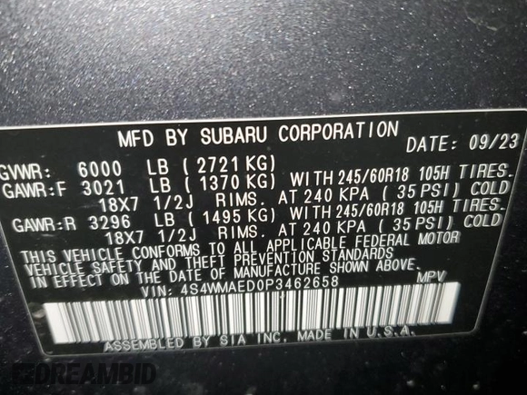 2023 Subaru Ascent Premium z VIN 4S4WMAED0P3462658, wystawiony jako Copart lot #42318145 z przebiegiem 16 287 mil mil oraz Szkoda całkowita • Salvage title. Historia ofert i sprzedaży dostępna na DreamBid. Obrazek 14.