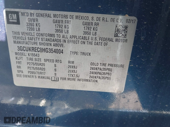 2017 Chevrolet Silverado 1500 LT with VIN 3GCUKREC8HG354004, listed as a IAAI auction lot 41429597 with 77,493 mi miles and . Bid and sale history available at DreamBid. Image 9.