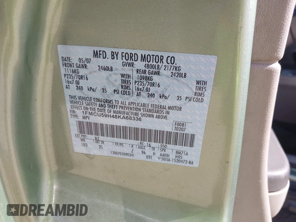 2008 Ford Escape Hybrid z VIN 1FMCU59H48KA68336, wystawiony jako IAAI lot #42083411 z przebiegiem 311 958 mil mil oraz . Historia ofert i sprzedaży dostępna na DreamBid. Obrazek 9.