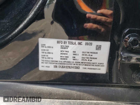 2020 Tesla Model S Long Range z VIN 5YJSA1E29LF413563, wystawiony jako Copart lot #61396605 z przebiegiem 48 748 mil mil oraz Szkoda całkowita • Salvage title. Historia ofert i sprzedaży dostępna na DreamBid. Obrazek 13.