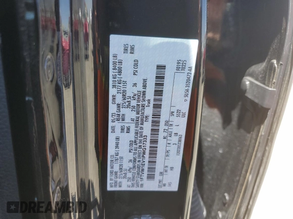 2023 Ford F-150 Lightning Pro with VIN 1FTVW1EV1PWG17333, listed as a Copart auction lot 57904025 with 21,173 mi miles and Salvage title. Bid and sale history available at DreamBid. Image 12.