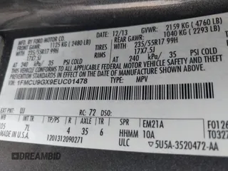 2014 Ford Escape SE z VIN 1FMCU9GX9EUC01478, wystawiony jako IAAI lot #42370409 z przebiegiem 158 154 mil mil oraz . Historia ofert i sprzedaży dostępna na DreamBid. Obrazek 9.