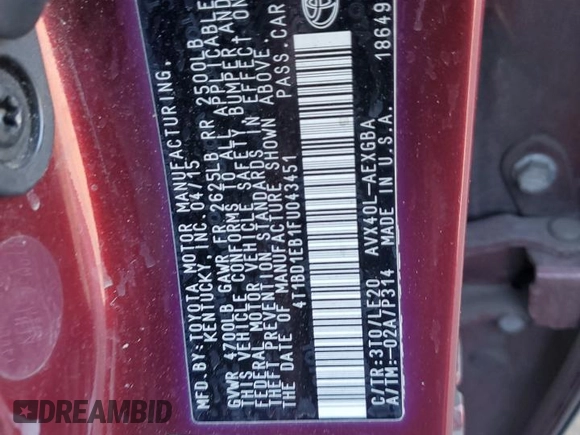 2015 Toyota Avalon XLE Touring z VIN 4T1BD1EB1FU043451, wystawiony jako Copart lot #57099085 z przebiegiem 211 720 mil mil oraz Szkoda całkowita • Salvage title. Historia ofert i sprzedaży dostępna na DreamBid. Obrazek 12.