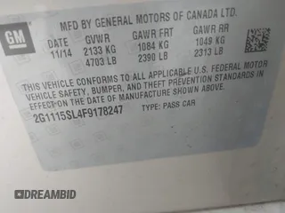 2015 Chevrolet Impala LT z VIN 2G1115SL4F9178247, wystawiony jako IAAI lot #42536199 z przebiegiem 73 531 mil mil oraz . Historia ofert i sprzedaży dostępna na DreamBid. Obrazek 9.