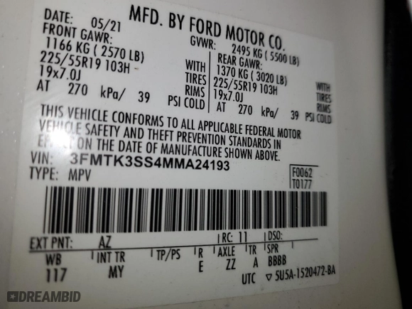 2021 Ford Mustang Mach-E Premium with VIN 3FMTK3SS4MMA24193, listed as a Copart auction lot 46143415 with 0 mi miles and Salvage Title. Bid and sale history available at carsss.com. Image 13.